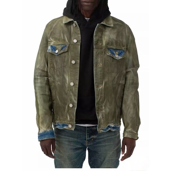 Purple Brand Dirty Resin Distressed Green Blue Denim Jacket P006 NWT Size Med